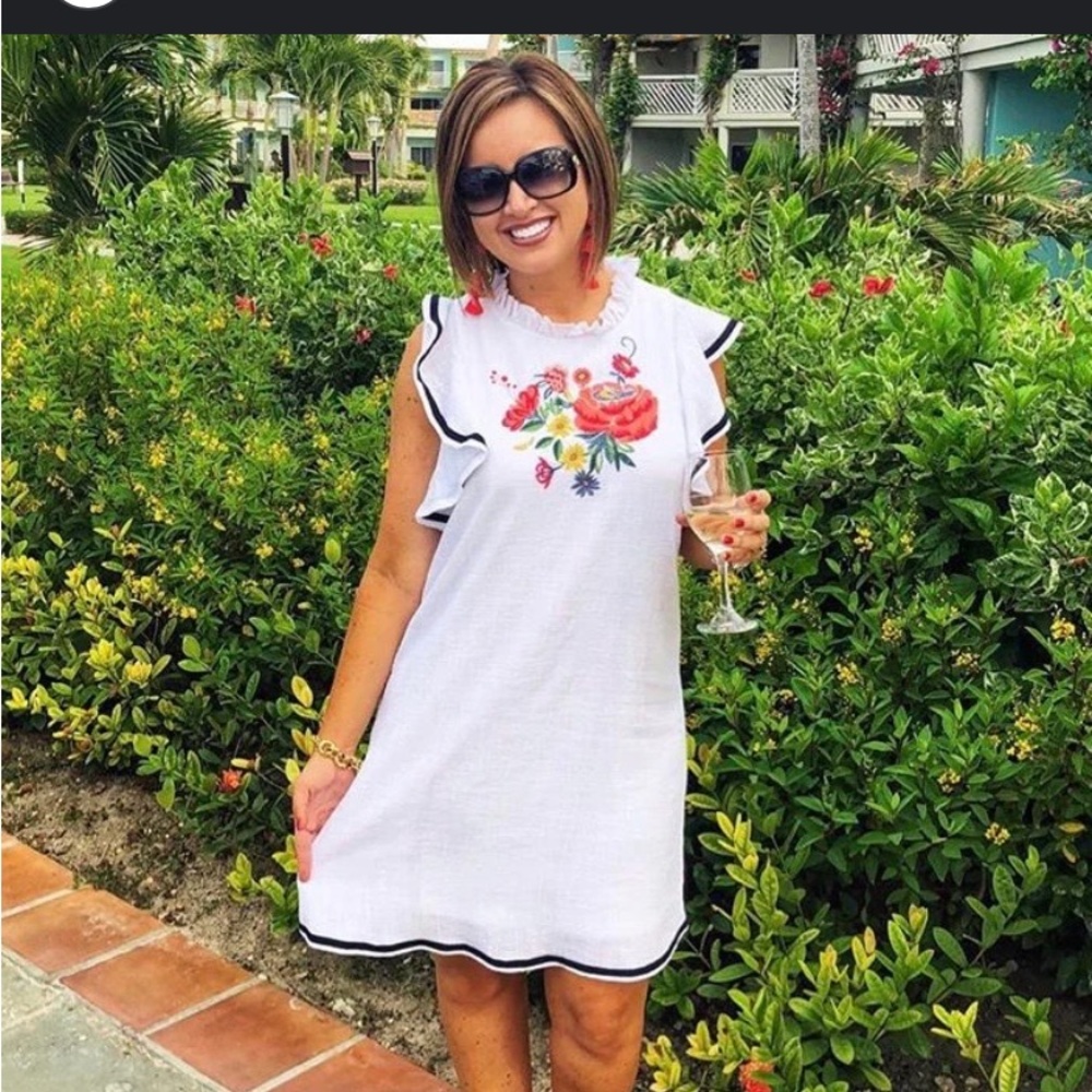 THML White Dress with Colorful Embroidery